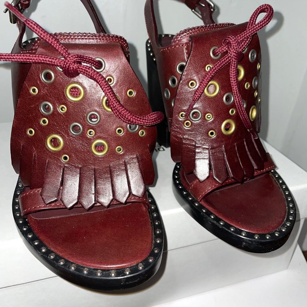 Burberry Leather Fringe Tassel Eyelet Stud Sandals